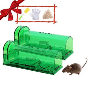 humane smart no kill mouse trap, cruelty free live catch and release, easy to set for small rodents such as mouse mice vole mole chipmunk, reusable for kitchen garden storage garage (green – (2 pcs))