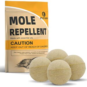 pufado mole repellent, vole repellent outdoor, gopher repellent, mole repellant for lawn, mole deterrent for yard, mole control, keep mole and vole out of your garden, safe around pet & plant -4 packs