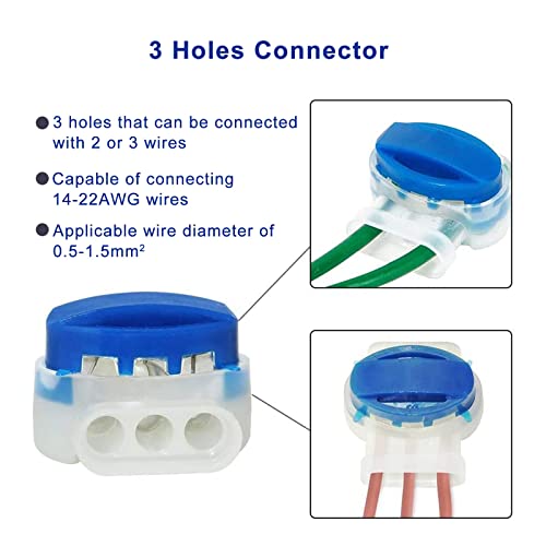 25 Pack Electrical IDC 314-BOX Pigtail 3 Wire Connectors for 22-14 AWG Cables, Robotic Lawn Mowers, Irrigation Applications