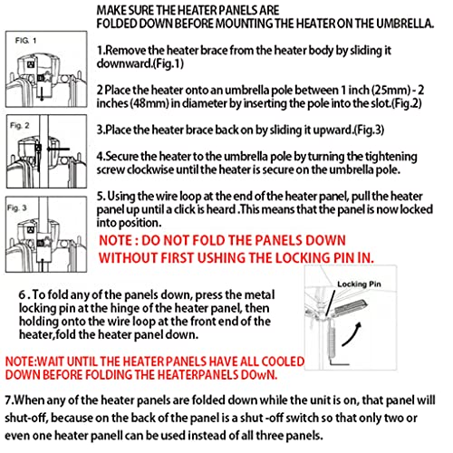 Electric Patio Parasol Umbrella Heater, Folding Outdoor Electric Infrared Space Heater with 3 Heating Panels for Pergola Or Gazabo for Outside Garden Terrace Home Essential