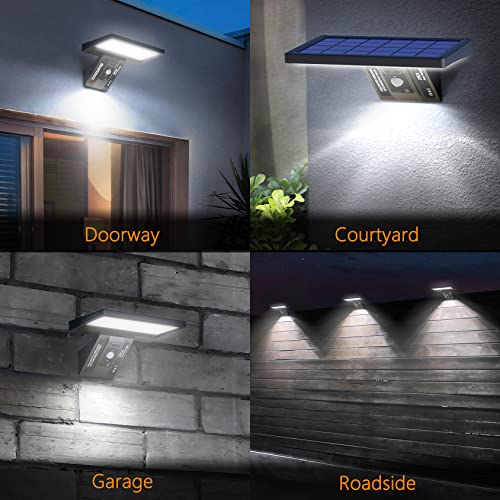 UCGG Solar Wall Light Outdoor, 650Lm IP65 Waterproof Type 2 Optical Lens 64 LED 3-Mode Lighting Wall Light with Fast Respond 120° PIR Motion Sensor for Building Exterior, Garden, Yard, Patio, Pathway