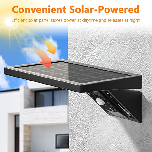 UCGG Solar Wall Light Outdoor, 650Lm IP65 Waterproof Type 2 Optical Lens 64 LED 3-Mode Lighting Wall Light with Fast Respond 120° PIR Motion Sensor for Building Exterior, Garden, Yard, Patio, Pathway
