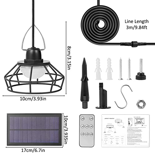 LED Solar Pendant Light Outdoor,Solar Shed Lights Indoor 6000K Daylight White Lighting,Dusk to Dawn Dimmable,Timing w/ Remote Control,IP65 Waterproof Panel Hanging Light Outdoor Garden Yard Shed…