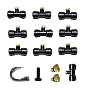 Furnrubden Water Brass Misting Nozzle,Outdoor 1/4" Slip-Lok Mist System Nozzle, Greenhouse Fan Misting Tee Kit for Cooling System (12Nozzle+10Seat)