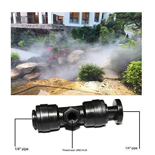 Furnrubden Water Brass Misting Nozzle,Outdoor 1/4" Slip-Lok Mist System Nozzle, Greenhouse Fan Misting Tee Kit for Cooling System (12Nozzle+10Seat)