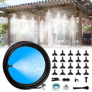 borcarft misters for outside patio, misting cooling system for patio, 65ft (20m) misting line+20 mist nozzles+3/4″ brass adapter, outdoor water mister system for patio garden greenhouse trampoline
