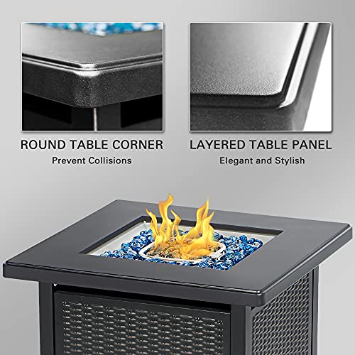 BALI OUTDOORS 28 Inch Propane Fire Pit Table, Rattan & Wicker-Look 50,000 BTU Gas Firepits with Blue Fire Glass for Outside Patio and Garden