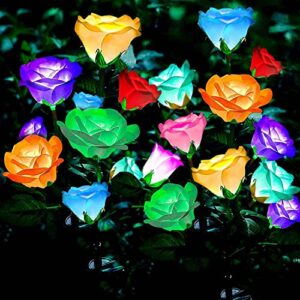 nbqq solar flowers solar garden lights,7 color changing rose lights,solar flower lights garden decor for wedding party outside,patio,yard,flowerbed,pathway,valentine’s day(4 pack)