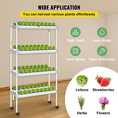 VEVOR Hydroponics Growing System, 72 Sites 8 Pipes Hydroponic System, 4 Layers Hydroponic Kit, Vertical Hydroponic Growing System with Water Pump, Pump Timer, Nest Basket, Sponge for Fruit Vegetables