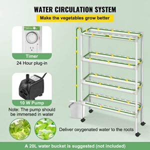 VEVOR Hydroponics Growing System, 72 Sites 8 Pipes Hydroponic System, 4 Layers Hydroponic Kit, Vertical Hydroponic Growing System with Water Pump, Pump Timer, Nest Basket, Sponge for Fruit Vegetables