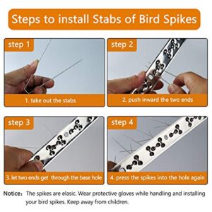 QIEGL Bird Spikes for Pigeons Small Birds Anti Bird Spike Metal Bird Deterrent Spikes Stainless Steel Fence Spikes Cover 25 Feet (23 Pack Uninstalled)