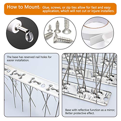 QIEGL Bird Spikes for Pigeons Small Birds Anti Bird Spike Metal Bird Deterrent Spikes Stainless Steel Fence Spikes Cover 25 Feet (23 Pack Uninstalled)