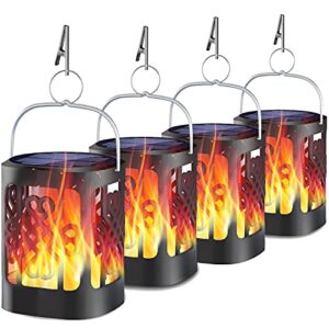upgraded solar lanterns outdoor hanging, youngpower dancing flame outdoor torch lights solar powered umbrella night lights dusk to dawn auto on/off landscape lighting for garden camping party, 4 pack