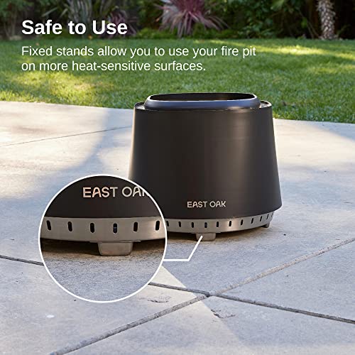 EAST OAK 17'' Pan Stove, Stainless Steel Smokeless Fire Pit with Hook and Stand, Portable Natural Wood Fire Pits for Outside, Patio, Backyard, Deck, Garden and Camping, Pitch Charcoal