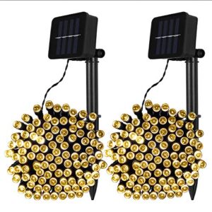 qunlight 2 pack solar string lights 33ft 100 led solar powered outdoor lighting waterproof christmas fairy lights for xmas tree garden homes ambiance wedding lawn party decor (warm white)