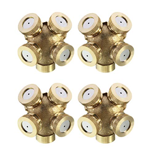 Yardwe 4pcs Mist Spray Nozzle 4 Hole Brass Misting Nozzles Agricultural Water Sprayer Sprinkler Irrigation for Outdoor Garden Lawn Cooling System M14x1.5