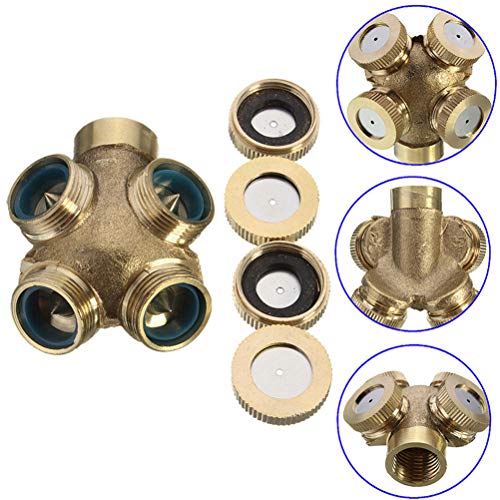 Yardwe 4pcs Mist Spray Nozzle 4 Hole Brass Misting Nozzles Agricultural Water Sprayer Sprinkler Irrigation for Outdoor Garden Lawn Cooling System M14x1.5