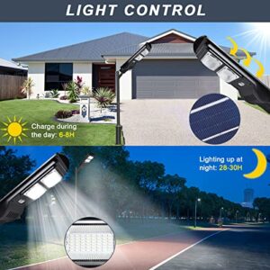 200w Solar Flood Street Light Dusk to Dawn, Security Lighting Ip65 Waterproof Yard Lamps Outdoor Solar Powered 6500k High Lumen for Barn, Yard, Garden, Basketball Court (Grey)