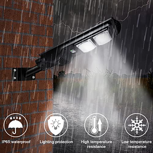 200w Solar Flood Street Light Dusk to Dawn, Security Lighting Ip65 Waterproof Yard Lamps Outdoor Solar Powered 6500k High Lumen for Barn, Yard, Garden, Basketball Court (Grey)