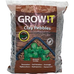 GROW!T GMC10L - 4mm-16mm Clay Pebbles, Brown, (10 Liter Bag) - Made from 100% Natural Clay, Can be used for Drainage, Decoration, Aquaponics, Hydroponics and Other Gardening Essentials