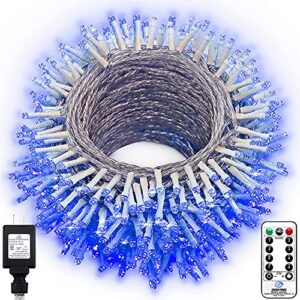 heceltt christmas lights outdoor, 394ft 1000 led extra long christmas fairy string lights, plug in with 8 modes & remote, clear wire ul listed for wedding garden yard tree xmas decor – blue