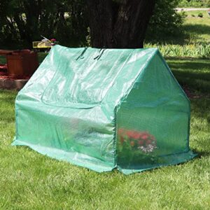 Sunnydaze Mini Greenhouse with 2 Zippered Side Doors - Steel Tube Frame with PE Panels - Outdoor Portable Greenhouse Tent - Fits Over Planter or Garden Bed - Green - 4 x 3 Feet