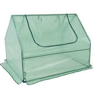 Sunnydaze Mini Greenhouse with 2 Zippered Side Doors - Steel Tube Frame with PE Panels - Outdoor Portable Greenhouse Tent - Fits Over Planter or Garden Bed - Green - 4 x 3 Feet