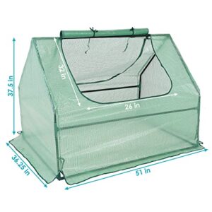 Sunnydaze Mini Greenhouse with 2 Zippered Side Doors - Steel Tube Frame with PE Panels - Outdoor Portable Greenhouse Tent - Fits Over Planter or Garden Bed - Green - 4 x 3 Feet