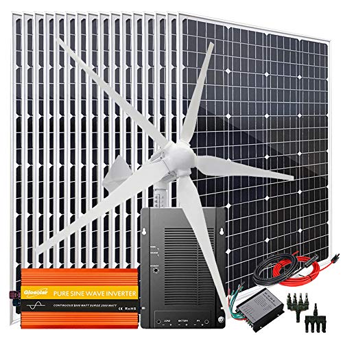 3000 Watt Solar Wind Kit Off Grid System 48V Battery Charger :20pcs 100W Mono Solar Panel + 1000W Wind Turbine Generator + 40A MPPT Charge Controller + 3000W Inverter Peak 6000W