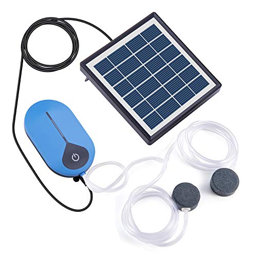 Lewisia Solar Air Pump Kit Hydroponic Pump Solar Battery with Air Hoses and Bubble Stones 3 Working Modes Pond Aerator Bubble Oxygenator 1.5W