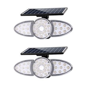 gonengo solar outdoor lights, 3 heads solar motion sensor lights, ip65 waterproof, 270°wide lighting angle solar lights, solar flood lights for outdoor wall garden yard(2 pack)