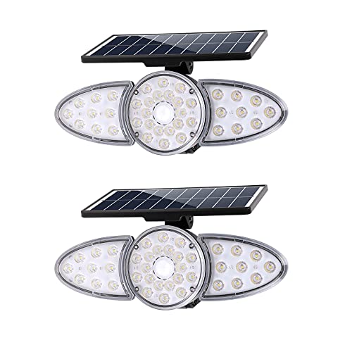 Gonengo Solar Outdoor Lights, 3 Heads Solar Motion Sensor Lights, IP65 Waterproof, 270°Wide Lighting Angle Solar Lights, Solar Flood Lights for Outdoor Wall Garden Yard(2 Pack)