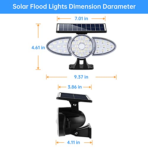 Gonengo Solar Outdoor Lights, 3 Heads Solar Motion Sensor Lights, IP65 Waterproof, 270°Wide Lighting Angle Solar Lights, Solar Flood Lights for Outdoor Wall Garden Yard(2 Pack)