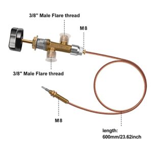 WADEO Low Pressure LPG Propane Gas Fireplace Fire Pit Flame Failure Safety Control Valve Kit, Low Pressure Propane Fire Pit Replacement Part with 3/8" Flare Inlet & Outlet