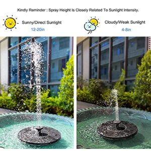 Floating Solar Fountain Pump,Circle Solar Powered Bird Bath Fountain Free Standing Solar Pond Pump with 1200mah Battery Backup,6 Nozzles Solar Fountain for Aquarium Outdoor Garden-Black 18cm(7inch)