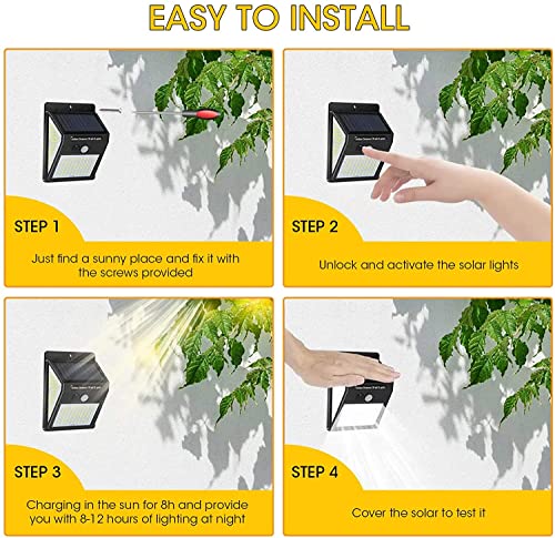 AdamStar Solar Lights Outdoor, 140 LED Motion Sensor Solar Lights, 270°Wide-Angle 3000 Lumens Waterproof Solar Security Wall Lights for Fence Post Back Yard Front Door Deck Patio Garden 2Pack (2 Pack)