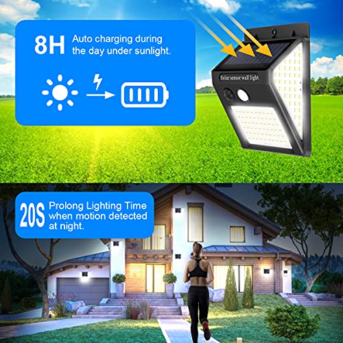 AdamStar Solar Lights Outdoor, 140 LED Motion Sensor Solar Lights, 270°Wide-Angle 3000 Lumens Waterproof Solar Security Wall Lights for Fence Post Back Yard Front Door Deck Patio Garden 2Pack (2 Pack)