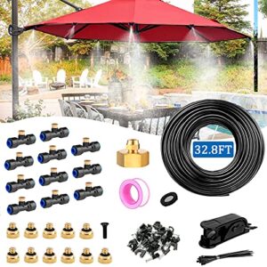 g goyea tactical mister system for outside patio,diy outdoor misting cooling system with 32.8ft(10m) misting line,11 brass mist nozzle and 3/4″ faucet adapter,fit for greenhouse garden backyard