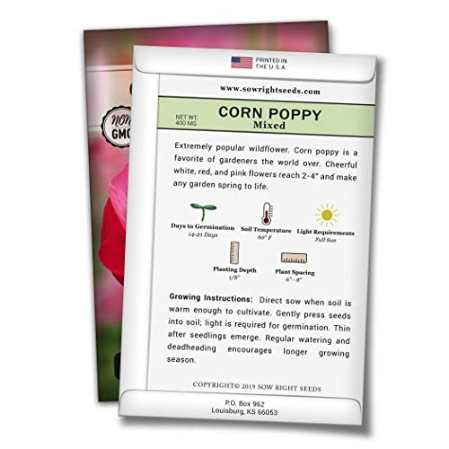 Sow Right Seeds - Poppy Flower Seeds Collection to Plant - Corn, Oriental, Purple Gleam, California Orange, and White Linen Varieties for Planting and Growing a Beautiful Garden; Non-GMO Heirloom Seed