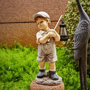 Floryden Solar Boy Statue, Garden Boy Statues with Solar Powered LED Light for Garden, Patio, Lawn, Yard, Housewarming, Thanksgiving, Arbor Day, Hand-Painted Sculpted Figure, 17.5”H Resin