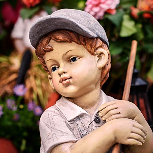 Floryden Solar Boy Statue, Garden Boy Statues with Solar Powered LED Light for Garden, Patio, Lawn, Yard, Housewarming, Thanksgiving, Arbor Day, Hand-Painted Sculpted Figure, 17.5”H Resin