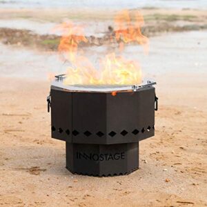 Patented Bonfire Fire Pit with Stainless Barbecue Grill and Portable Carrying Storage Bag, Smoke-Free Firepit Bowl for Wood Pellet with Stand for Outdoor Campfire Flame or BBQ on Patio Garden Backyard