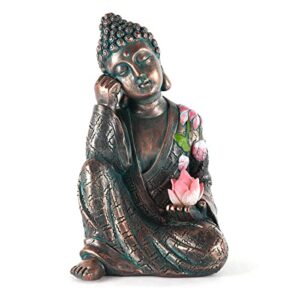 MIBUNG Zen Meditating Buddha Garden Statue Outdoor, Large Bronze Lotus Sitting Buddha Decor with Solar Lights Asian Art Ornament Sculpture, Patio Yard Lawn Home Decorations, Housewarming Gifts