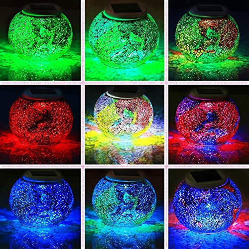 Color Changing Solar Powered Glass Ball Led Garden Lights, Rechargeable Solar Outdoor Figurine Lights, Outdoor Waterproof Solar Figurine Night Lights Solar Lantern Lights for Decorations, Ideal Gifts