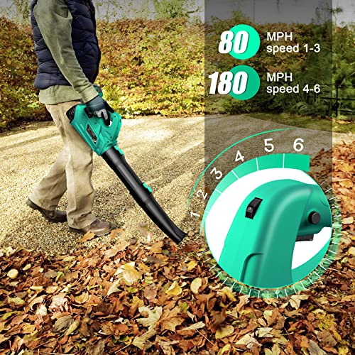 EKACO Leaf Blower - 320CFM 180MPH 21V Leaf Blower Cordless with 2 X 5.0 Ah Battery & Charger, Electric Leaf Blower Battery Powered Leaf Blower Lightweight for Snow Blowing & Lawn Care Yard Cleaning