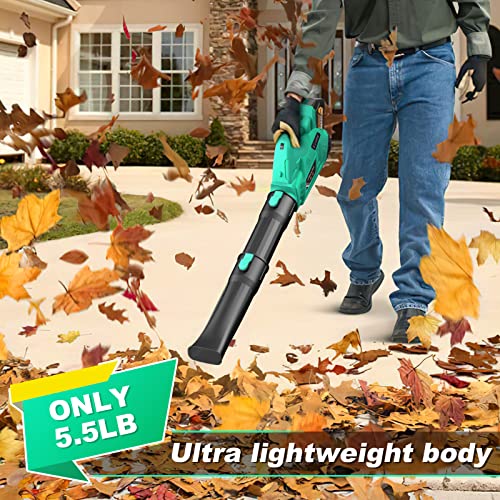 EKACO Leaf Blower - 320CFM 180MPH 21V Leaf Blower Cordless with 2 X 5.0 Ah Battery & Charger, Electric Leaf Blower Battery Powered Leaf Blower Lightweight for Snow Blowing & Lawn Care Yard Cleaning