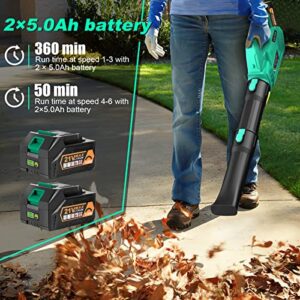 EKACO Leaf Blower - 320CFM 180MPH 21V Leaf Blower Cordless with 2 X 5.0 Ah Battery & Charger, Electric Leaf Blower Battery Powered Leaf Blower Lightweight for Snow Blowing & Lawn Care Yard Cleaning