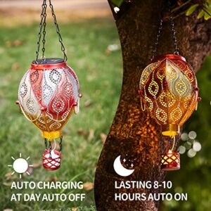 Hot Air Balloon Hanging Solar Lantern Lights with Shepherd Hook,Christmas Outdoor Decorative Metal Waterproof LED Candle Solar Pathway Lights for Garden Patio Pathway Yard Porch Decor