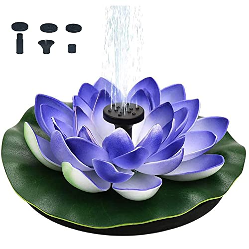 Lotus Solar Bird Bath Fountain,Outdoor Garden Solar Pond Pump for Fish Tank Aquarium Water Features,Free Standing Solar Fountain Pump Floating Solar Water Fountain with 4 Nozzles-Purple lotus 16cm(6.3