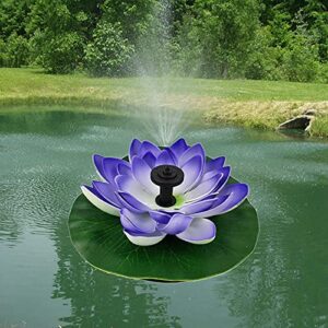 Lotus Solar Bird Bath Fountain,Outdoor Garden Solar Pond Pump for Fish Tank Aquarium Water Features,Free Standing Solar Fountain Pump Floating Solar Water Fountain with 4 Nozzles-Purple lotus 16cm(6.3